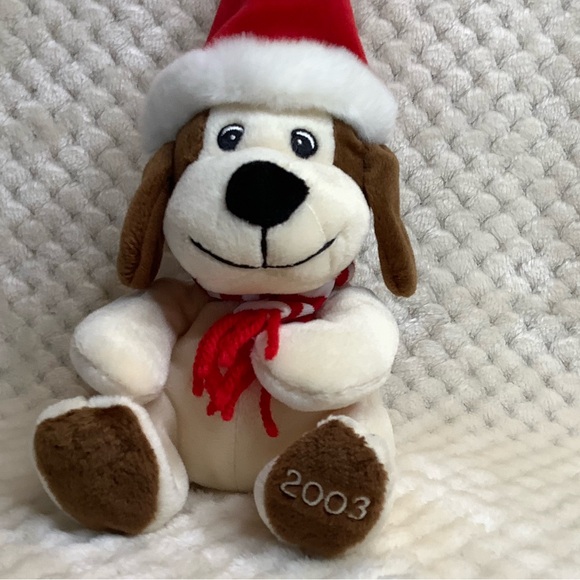 SEARS Vintage 2003 Plush Baxter the Dog Stuffed Animal Toy Santa Hat and Scarf - Picture 3 of 12